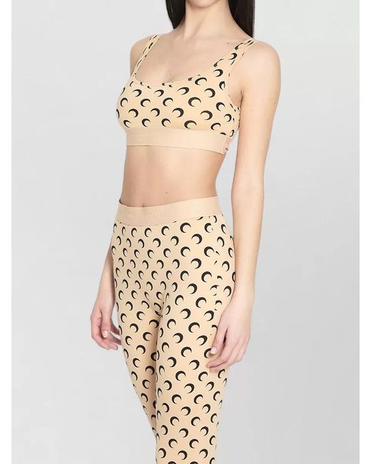MARINE SERRE Natural Moon Print Scoop Neck Sport Bra Top