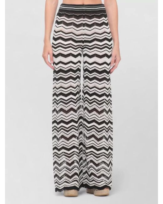 D.exterior White Wide Leg Pants Sheer Lurex Chevron Pattern