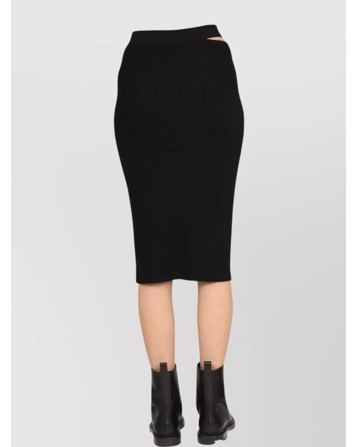Helmut Lang Black Ribbed One-Shoulder Pencil Skirt