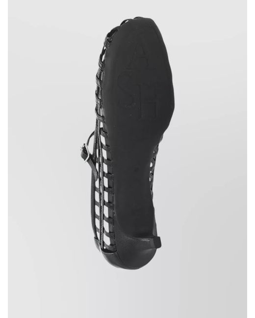 Ash Black Cutout Leather Ankle Strap Pumps