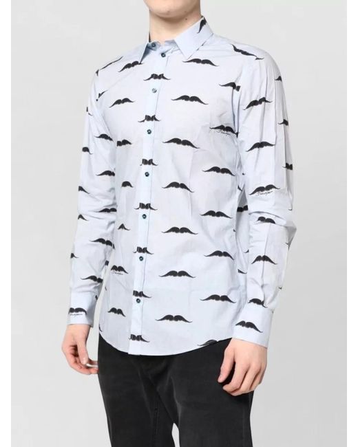 Dolce & Gabbana White Cotton Printed Long-Sleeve Dress Shirt for men