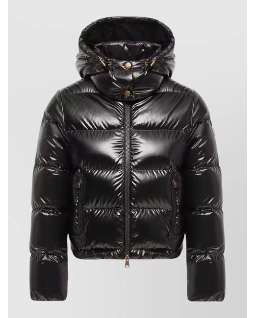 Moncler Black Short Down Jacket Hood And Pockets