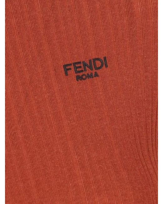 Fendi Red Virgin Wool Ribbed Short-Sleeve Crewneck Top