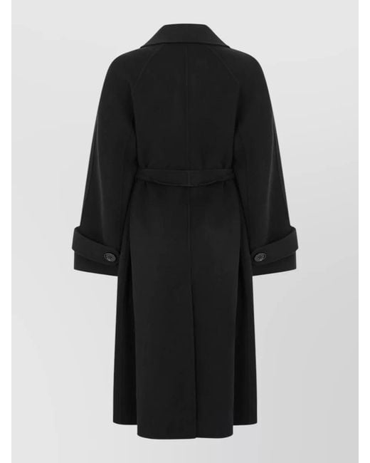 Max Mara Black Long Belted Coat Virgin Wool