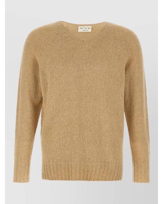 Ma'ry'ya Natural Bouclé Sweater Raglan Sleeves Ribbed Trims for men