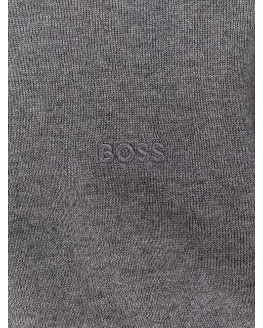 Boss Gray Virgin Wool Cardigan Long Sleeve Design for men