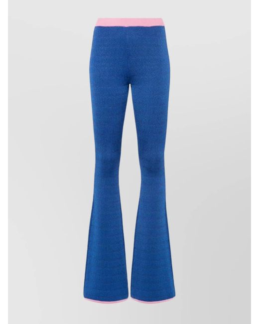 Bally Blue Silk Patterned Jacquard Flared Trousers