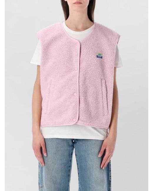 American Vintage Pink Relaxed Sherpa Fleece Sleeveless Layering Vest