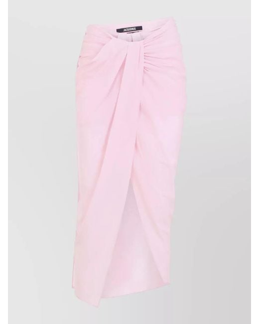 Jacquemus Pink High Waist Draped Asymmetric Ruched Skirt