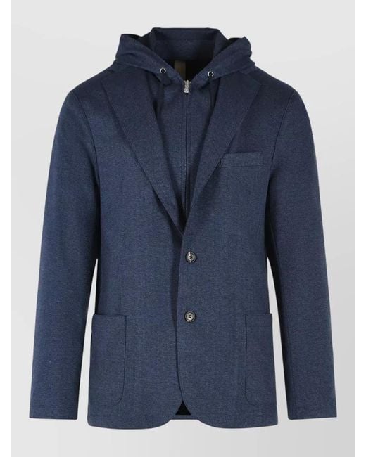 Eleventy Blue Polyester Blend Blazer Hood Herringbone Tailoring for men