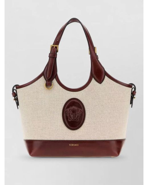 Versace Natural Canvas Riviere Tote Bag Contrast Trim