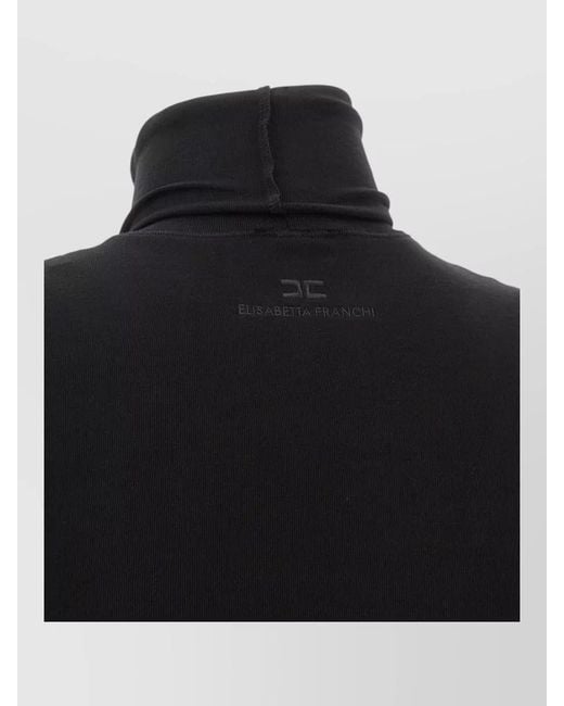 Elisabetta Franchi Black Jersey Bodycon Midi Dress Turtleneck Ruched