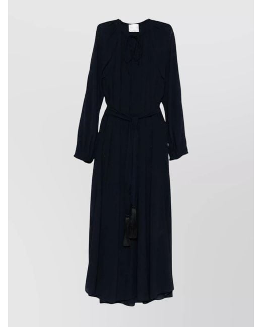 Forte_forte Blue Silk Crepe De Chine Tie Neck Long Sleeve Maxi Dress