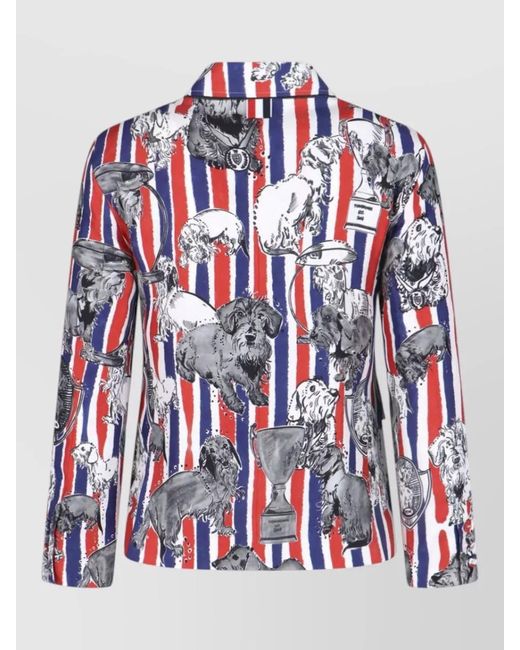 Thom Browne Red Jacket All Over Print Long Sleeves Lapels