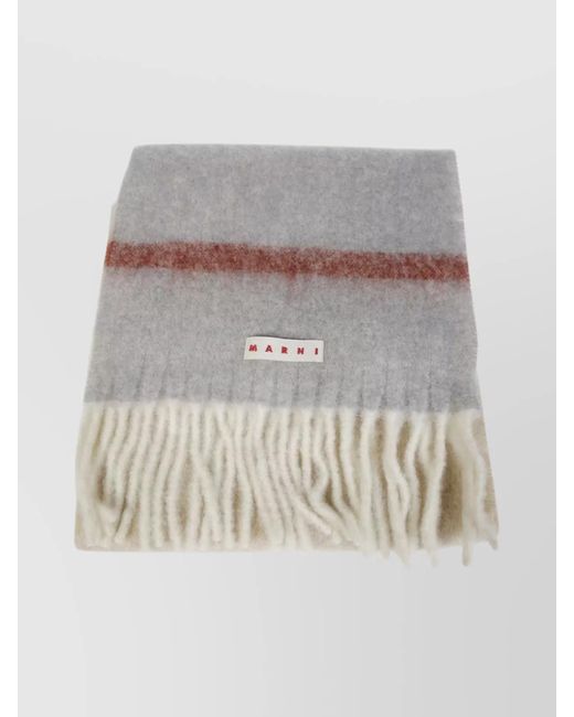 Marni Gray Striped Mohair Blend Scarf