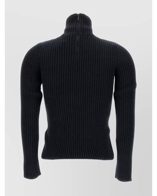 Max Mara Blue Cashmere Ribbed Slim-Fit High-Neck Long-Sleeve Jumper