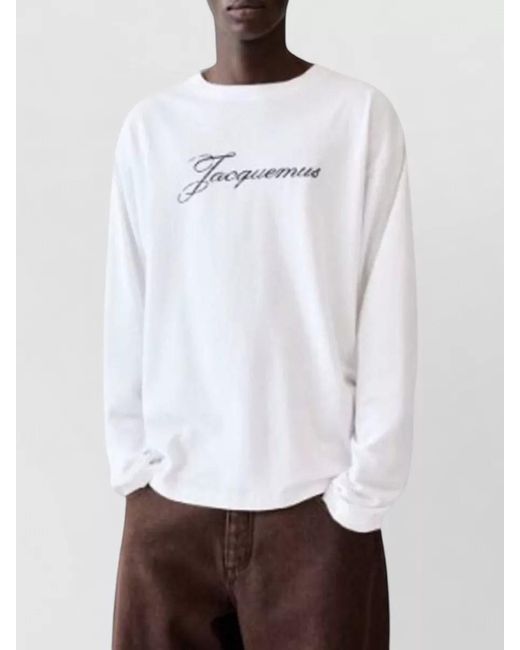 Jacquemus White Long Sleeve Crew Neck Cotton Hemp Top for men