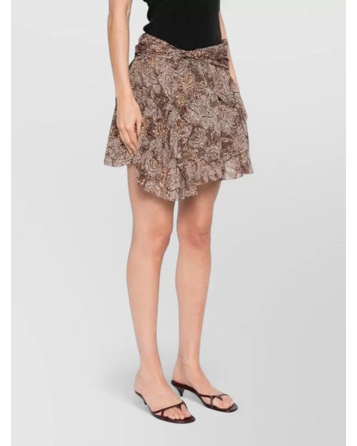 Isabel Marant Brown Camia Mini Skirt Asymmetric Hem Floral