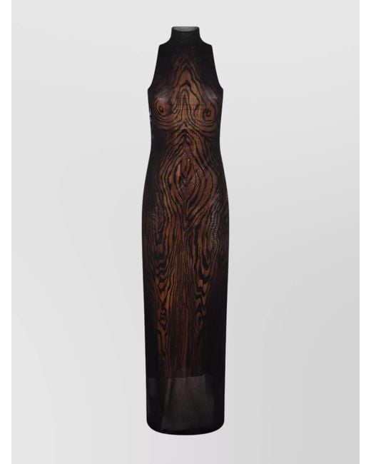 Jean Paul Gaultier Brown Mesh Sleeveless High-Neck Open-Back Maxi Dress