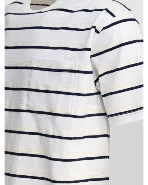Beams Plus Gray Striped Crew Neck T Shirt Chest Pocket for men