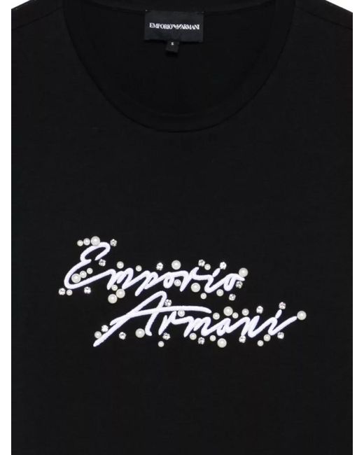 Emporio Armani Black Cotton Logo Embellished Round Neck Short Sleeve T-Shirt