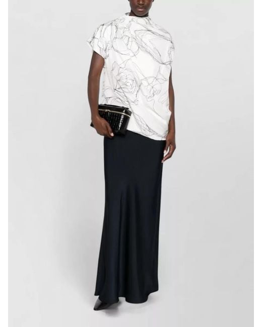 Fabiana Filippi White Silk Top Asymmetric Hem Draped High Neck
