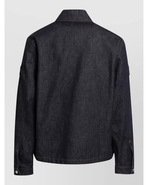 Stone Island Black Point Collar Jacket Buttoned Cuffs Pockets for men