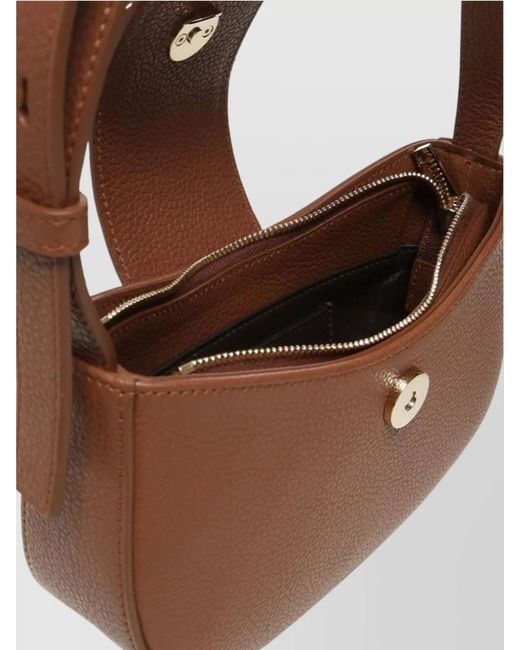 Ferragamo Brown Pebbled Leather Shoulder Bag With Adjustable Strap