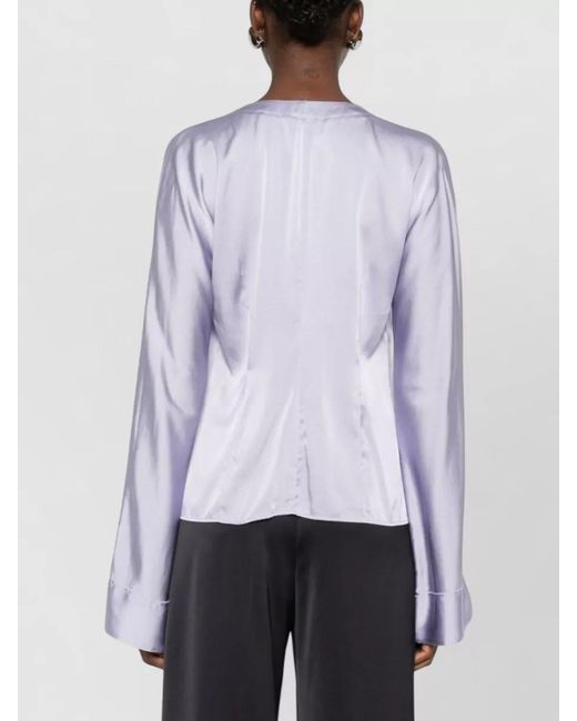 Forte_forte Purple Silk V-Neck Long-Sleeve Blouse