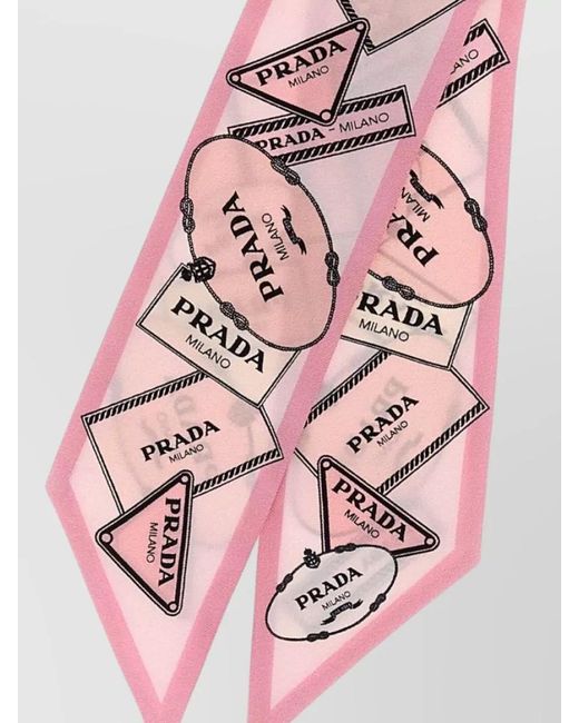 Prada Pink Silk Foulard Rectangular Printed Lightweight Sheer