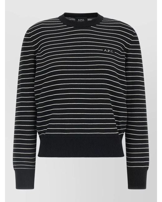 A.P.C. Black Sima Sweater Striped Pattern Ribbed Cuffs Hem