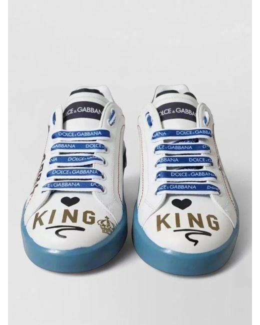 Dolce & Gabbana Blue Portofino Crown Graphic Lace Up Sneakers for men