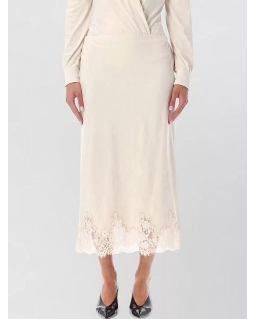 Alberta Ferretti Natural Stretch Velvet Skirt Lace Trim Detail