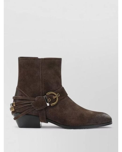 Pinko Brown Ankle Boots Block Heel Buckle Straps
