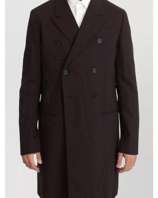 Dolce & Gabbana Black Wool Stretch Long Double Breasted Suit Coat for men