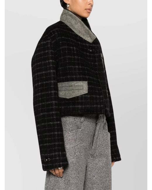 Etro Black Checked Floral Embroidered Cropped Jacket