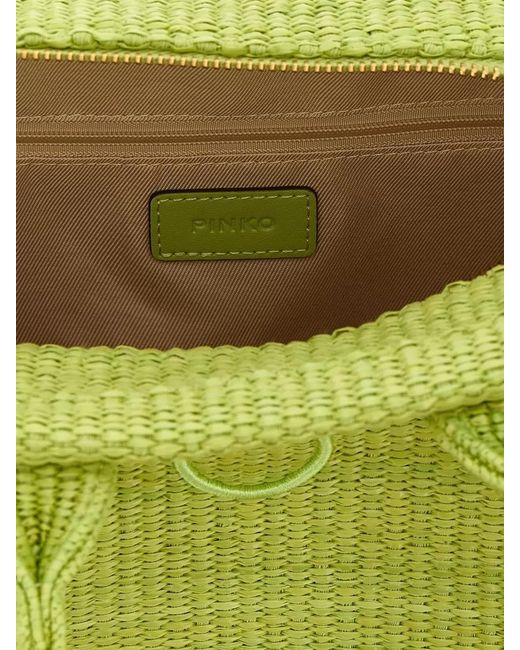 Pinko Green Mini Raffia Beach Bag