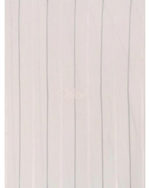 Chloé Natural High Neck Striped Long Sleeve Pleated Top