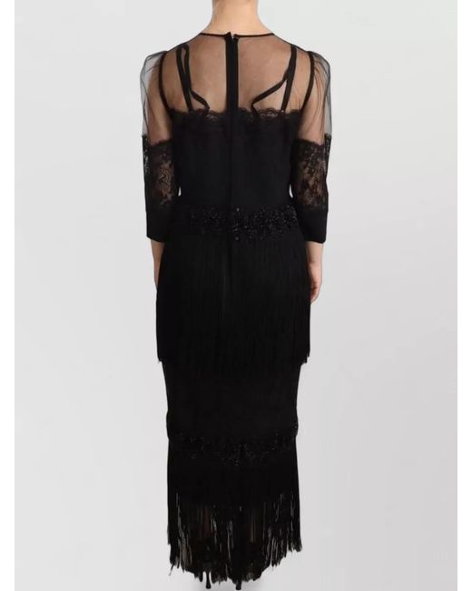 Dolce & Gabbana Black Sheer Floral Lace Crystal-Embellished Maxi Dress