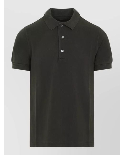 Tom Ford Black Piqué Short-Sleeve Polo Shirt for men