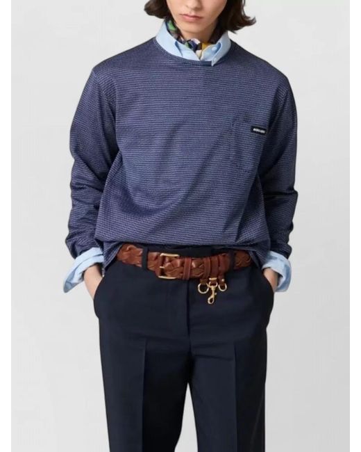 Miu Miu Blue Jersey Crew Neck Long Sleeve Top