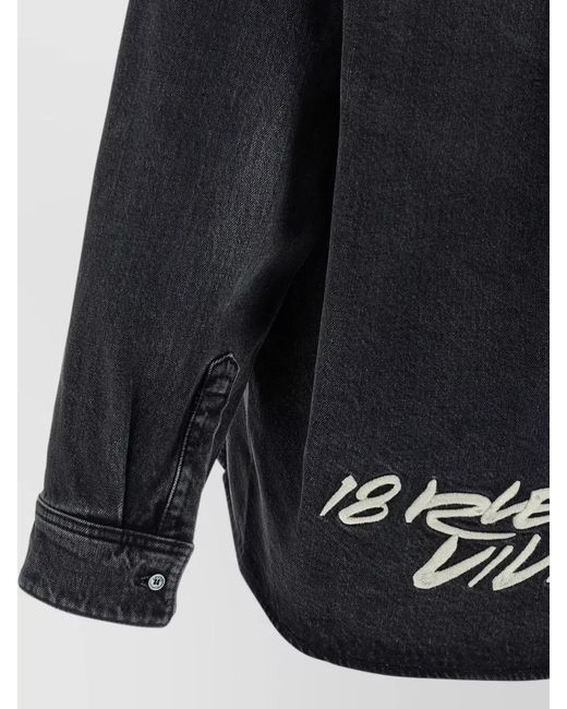 KENZO Blue Long Sleeve Shirt Curved Hem Yoke