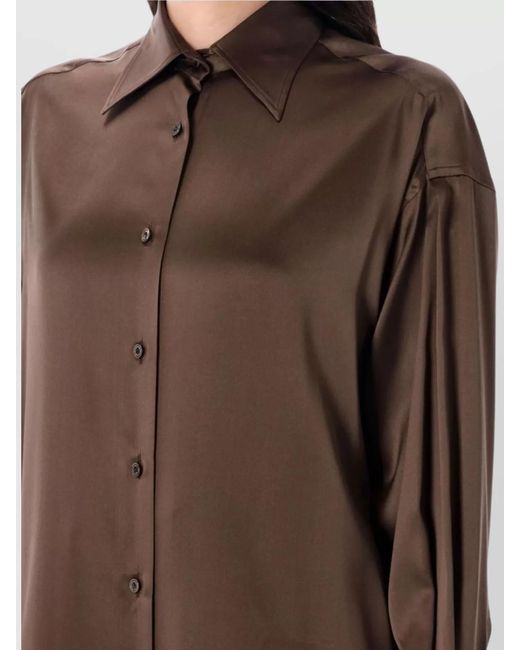 Tom Ford Brown Stretch Silk Satin Relaxed Fit Shirt