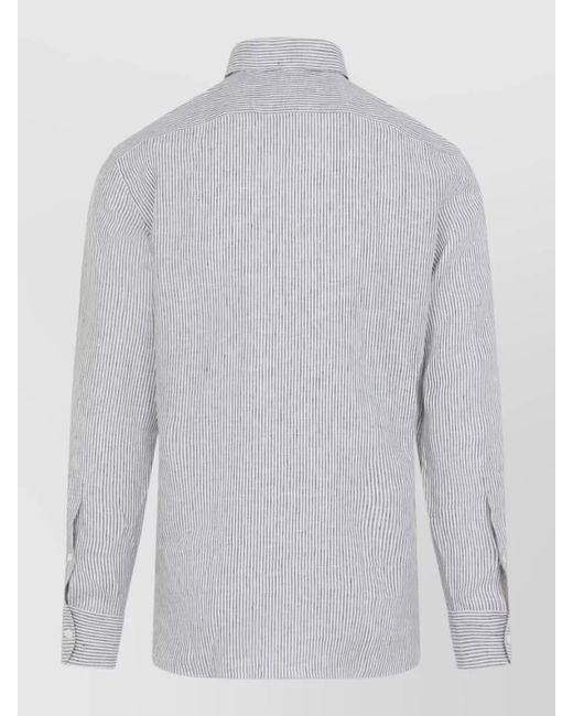 Zegna White Striped Linen Long-Sleeve Shirt for men