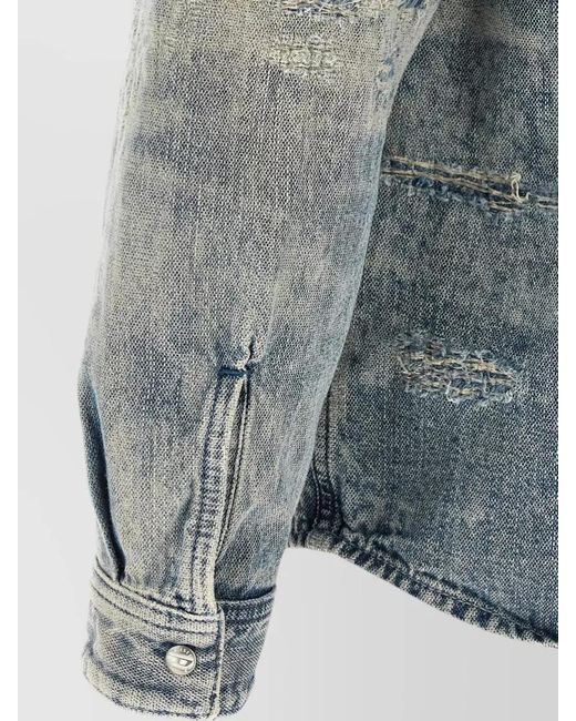 DIESEL Gray Denim Distressed Long-Sleeve Shirt for men