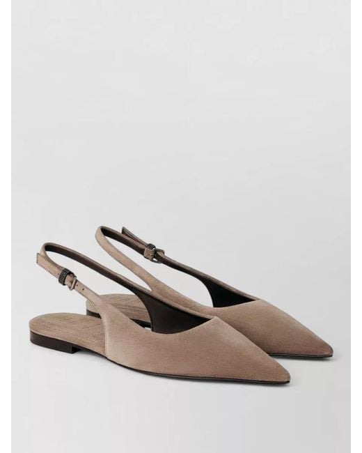 Brunello Cucinelli Natural Ballerina Shoes Slingback Pointed Toe Suede