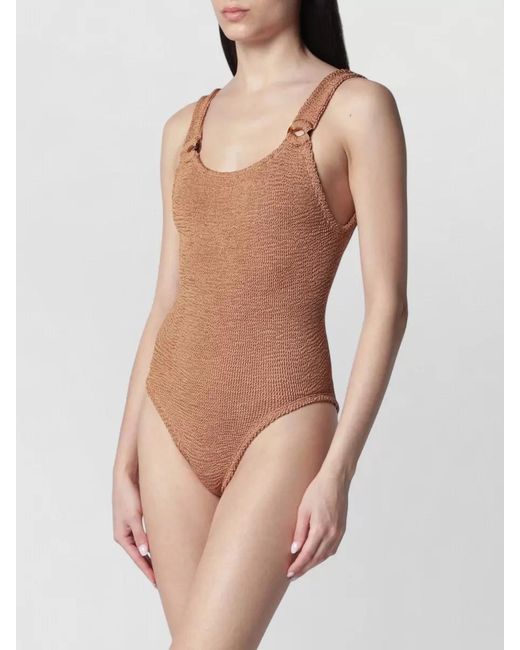 Hunza G Brown Ring Strap Scoop Neck Textured Swimsuit