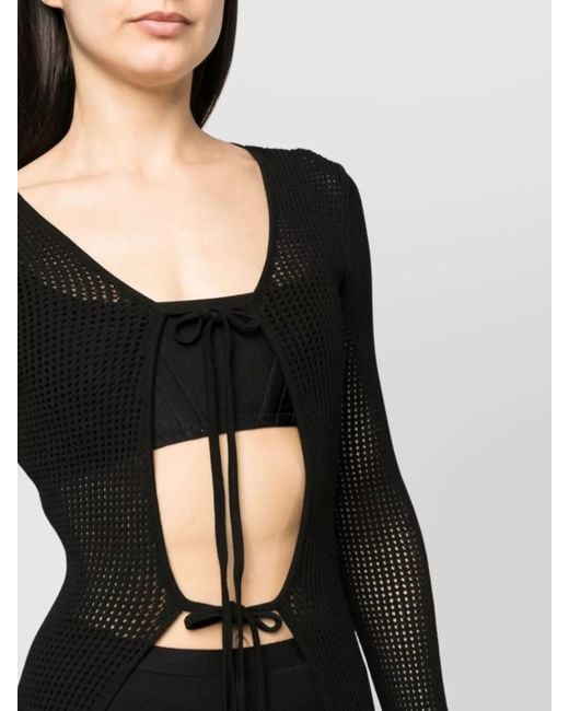 ANDREADAMO Black Ribbed Semi-Sheer Racerback Long Knitted Cardigan