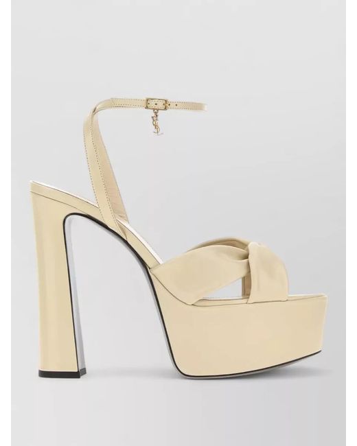 Saint Laurent Natural Franciane Leather Platform Open Toe Sandals