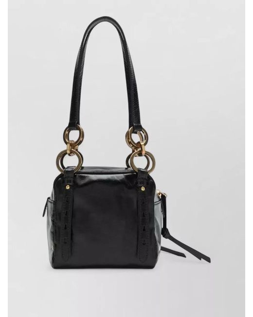 Prada Black Bucket Bag Double Handles Front Zip Pocket